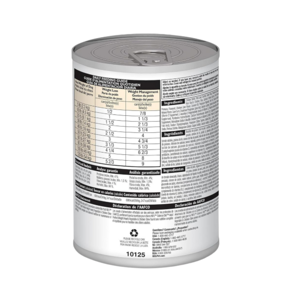 12 Latas Hill's Science Diet Perro Adulto Perfect Weight Sabor Estofado Pollo y Vegetales 354 g