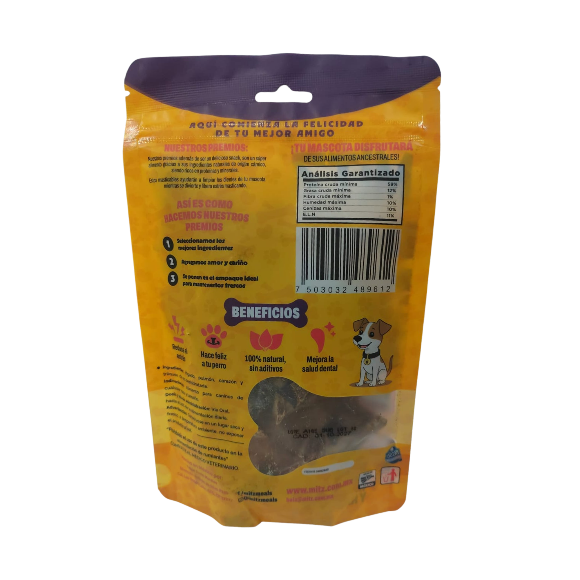Mitz Meals Really Natural Mix de Premios Deshidratados de Ternera en Bolsa de 60 g