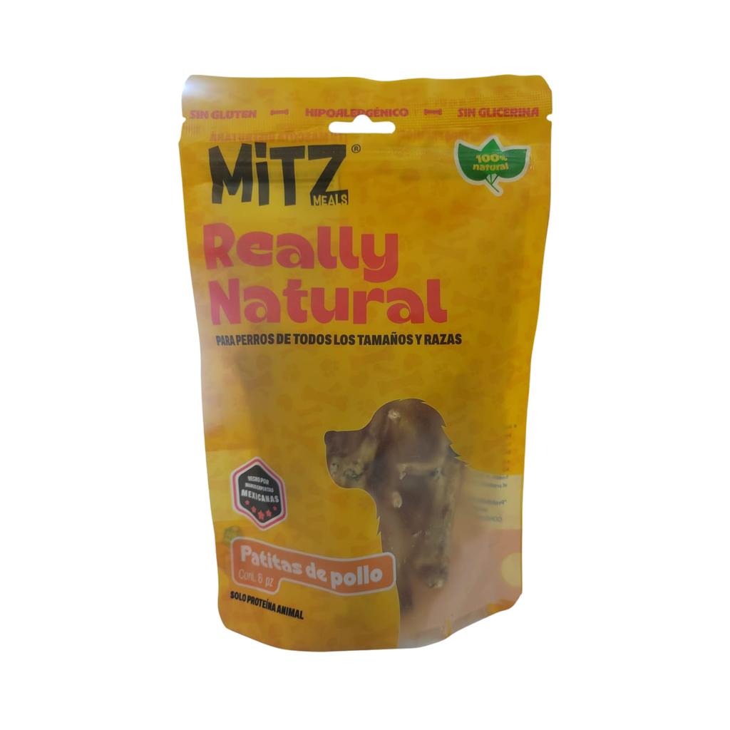 Mitz Meals Really Natural  Patitas de Pollo Premios Deshidratados para Perros Bolsa con 6 Piezas