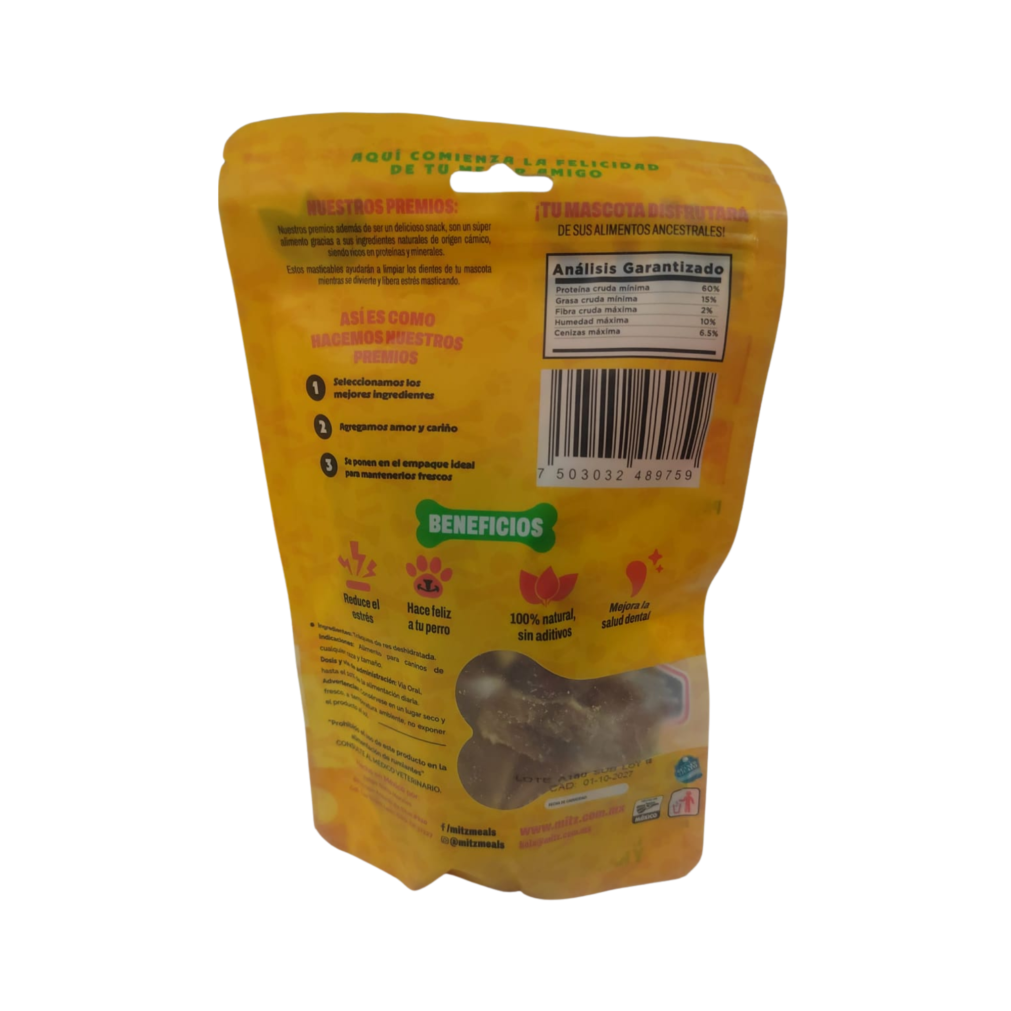 Mitz Meals Really Natural Tráquea de Res Premios Deshidratados para Perro 45 g