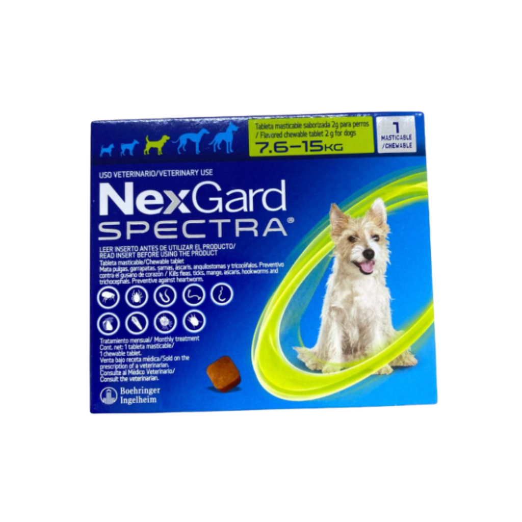 NexGard Spectra 1 tableta masticable para perros de 7.6 a 15 kg, antiparasitario