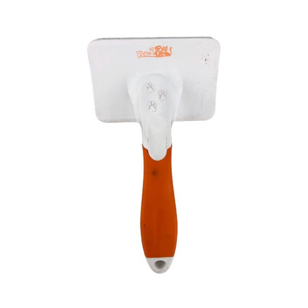 Pelu2 Carda Grande con Cerdas Curvas Color Naranja con Blanco
