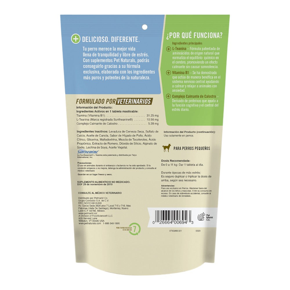 Pet Naturals Calmantes para Perro Raza Chica, Sin Sedantes. Sabor a Premio 21 pz