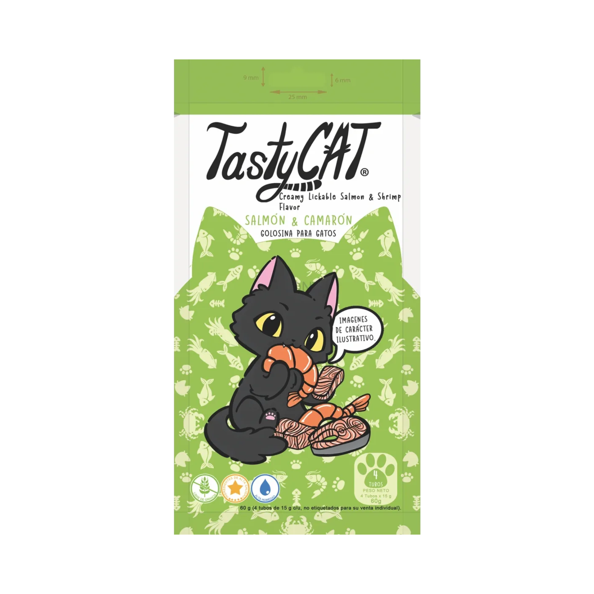 Premios para Gato Tasty Cat Salmon y Camaron Caja con 12 Bolsas de 4 Tubos de 15 g c/u