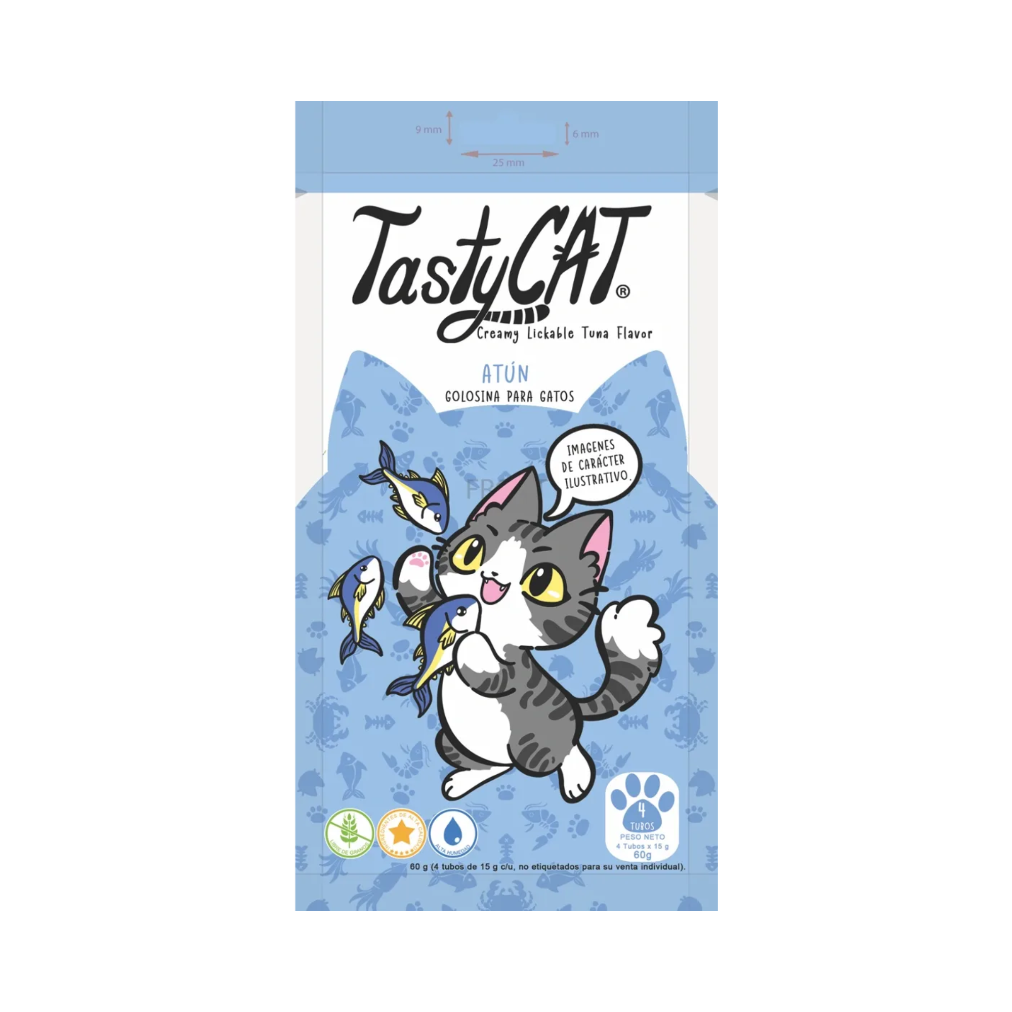 Premios para Gato Tasty Cat Atun Caja con 12 Bolsas de 4 Tubos de 15 g c/u