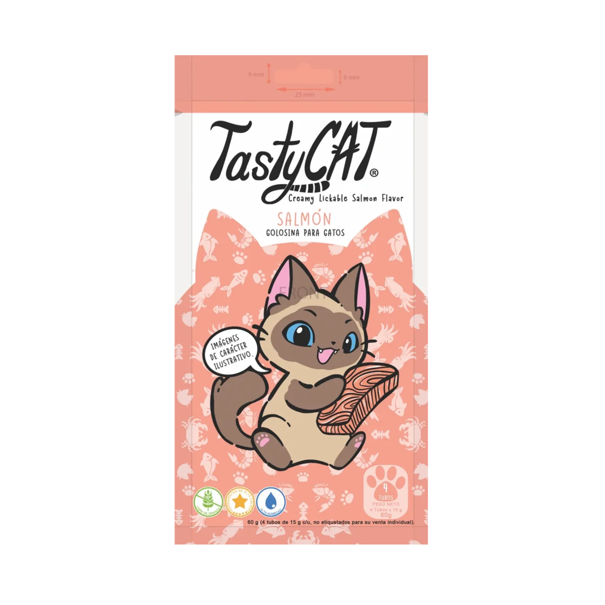 Premios para Gato Tasty Cat Salmon Caja con 12 Bolsas de 4 Tubos de 15 g c/u