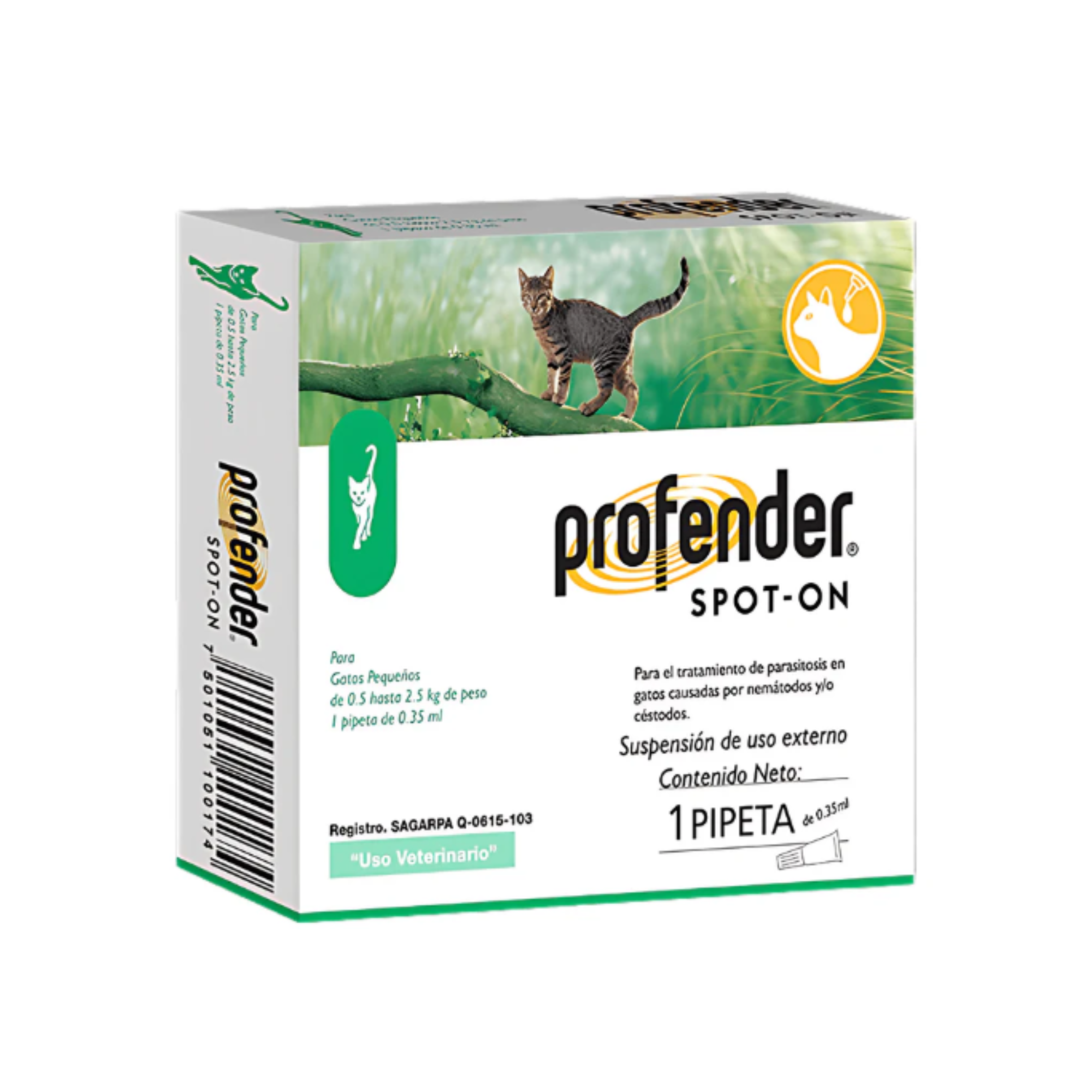 Profender pipeta desparasitante para gatos 0.5 a 2.5 kg 0.35 ml Elanco
