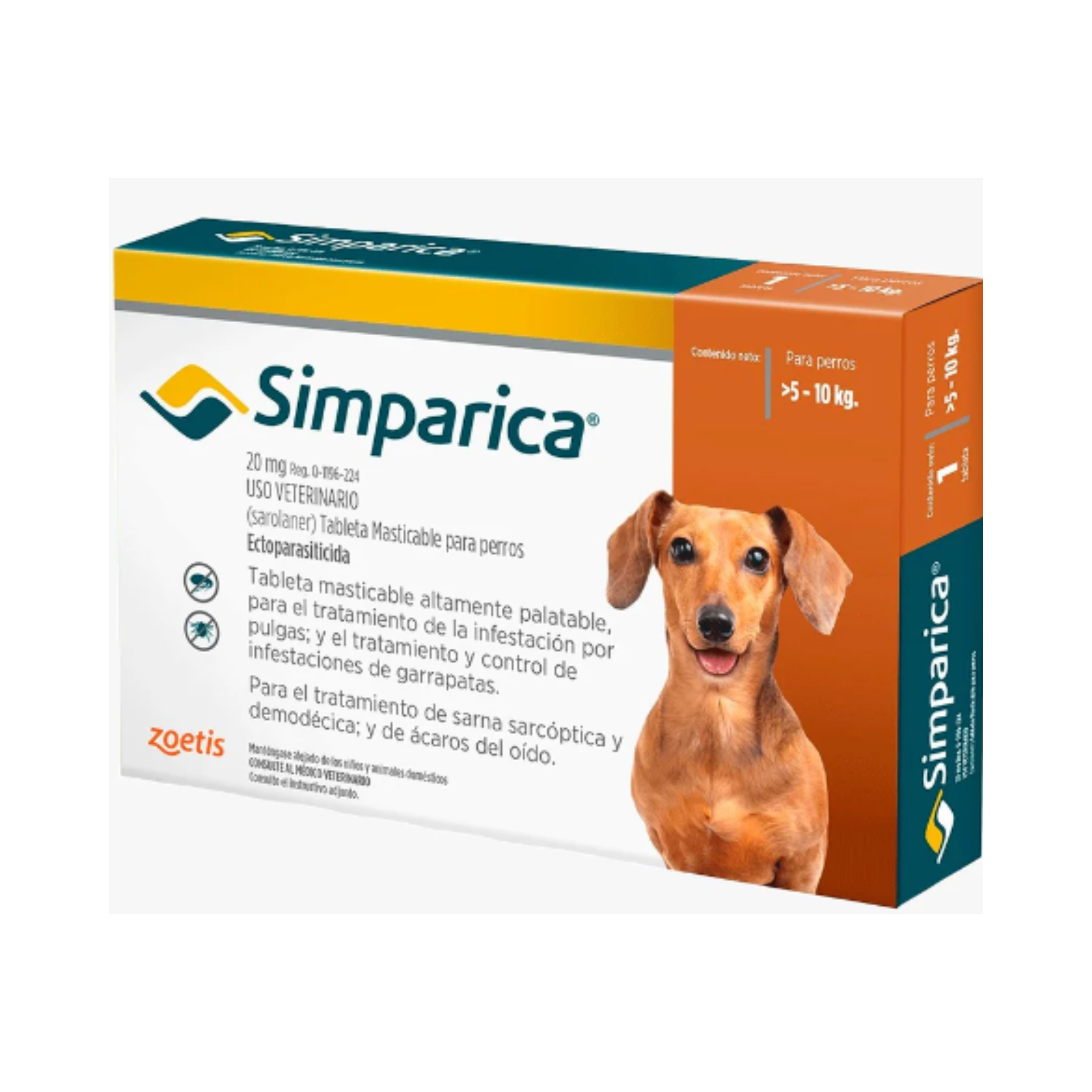 Simparica 20 Mg masticable antipulgas y garrapatas para perro 5 a 10 Kg