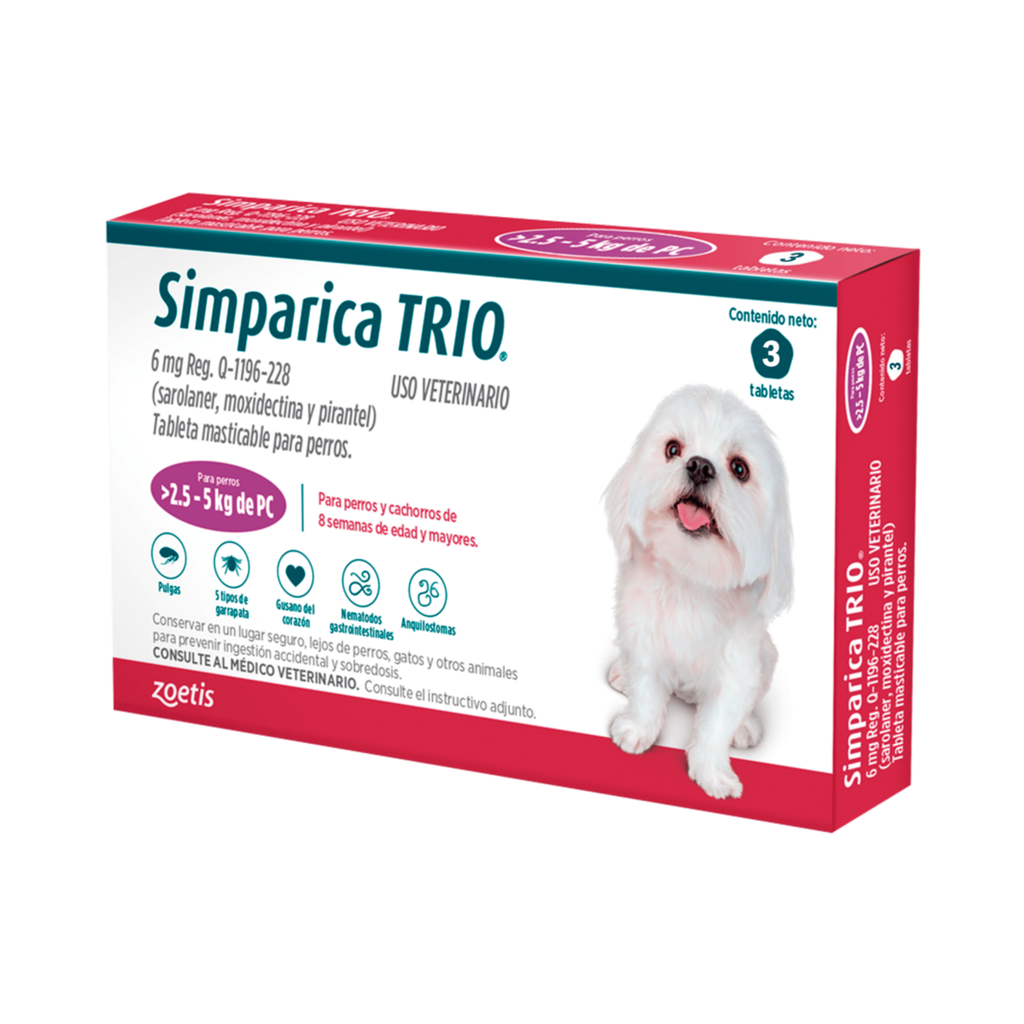 Simparica Trio masticable triple proteccion para perros 2.5 a 5 kg