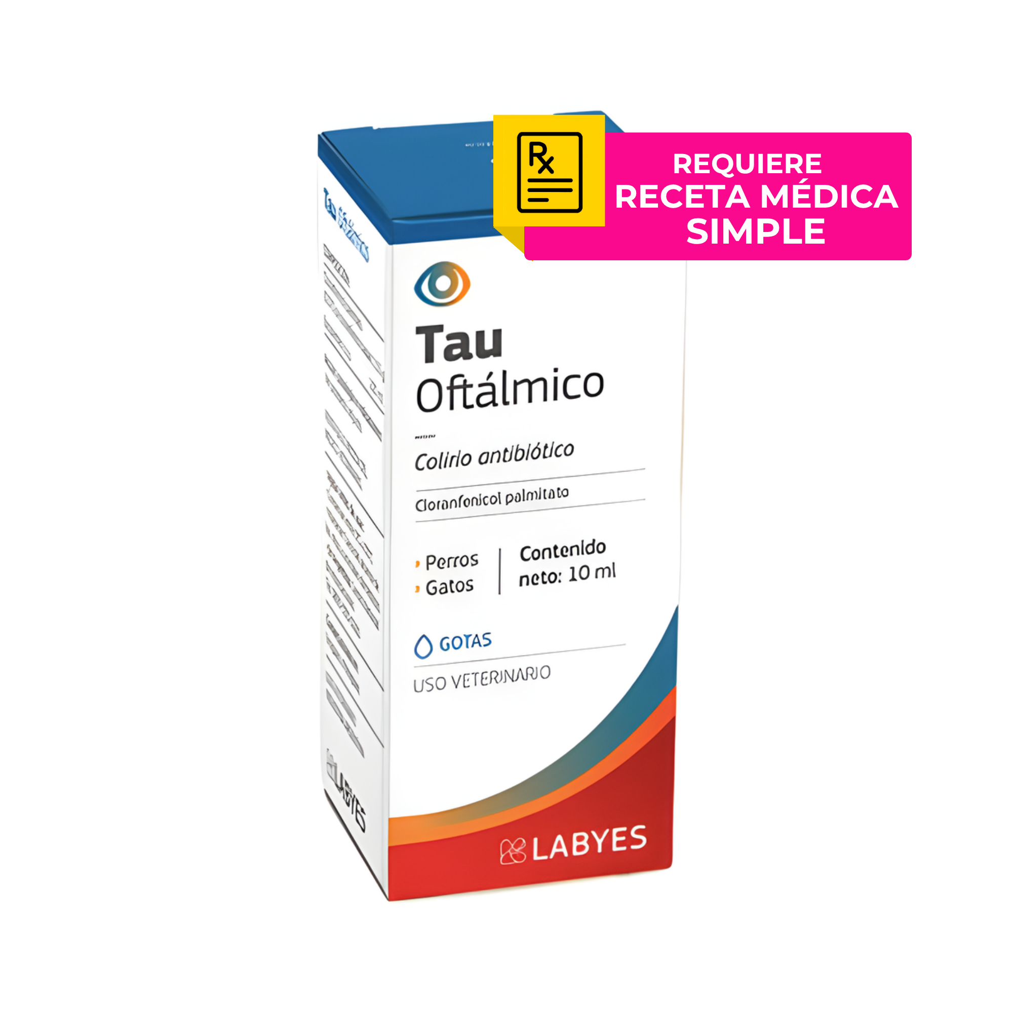 Tau Oftálmico colirio antibiótico 10 ml Labyes con Cloranfenicol para perros y gatos