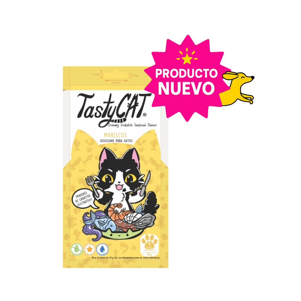 Premios para Gato Tasty Cat Mariscos Caja con 12 Bolsas de 4 Tubos de 15 g c/u