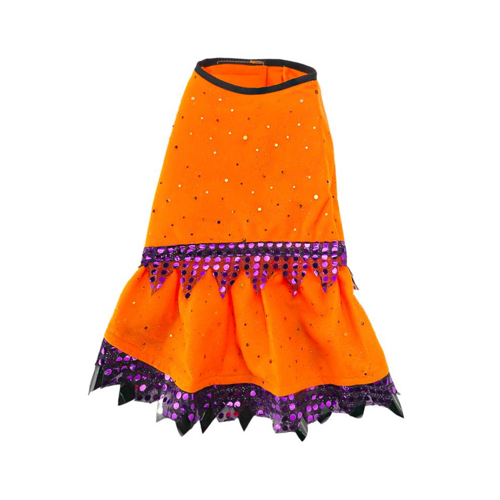 Toutmignon Vestido Color Naranja de Brujita con Lentejuelas Moradas Talla 4