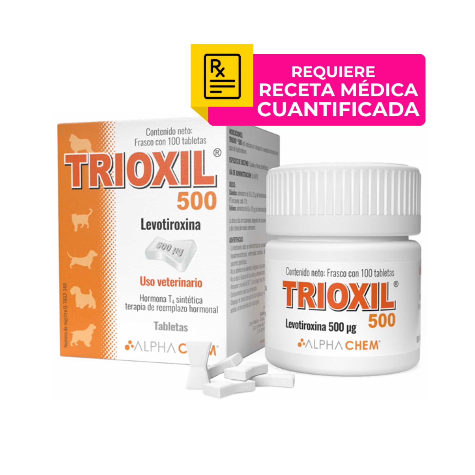 Trioxil Levotiroxina 500 Mcg. Frasco con 100 Tabletas, Alpha Chem