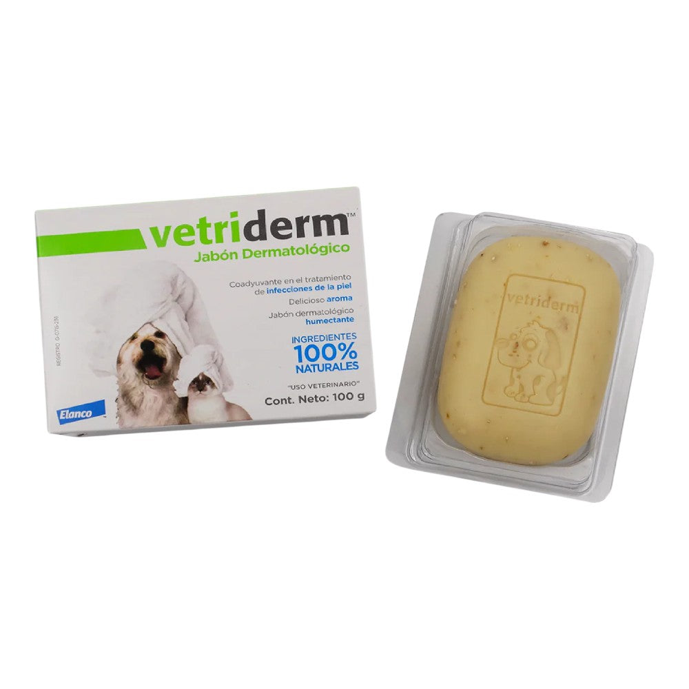 Vetriderm Jabón Dermatológico Elanco para dermatitis y piel seca en perros y gatos