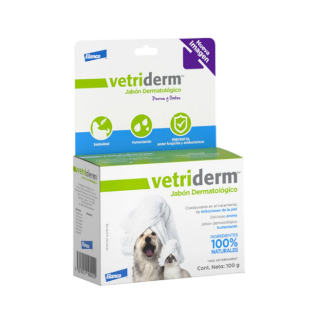 Vetriderm Jabón Dermatológico 100 g Elanco para piel sensible de perros y gatos