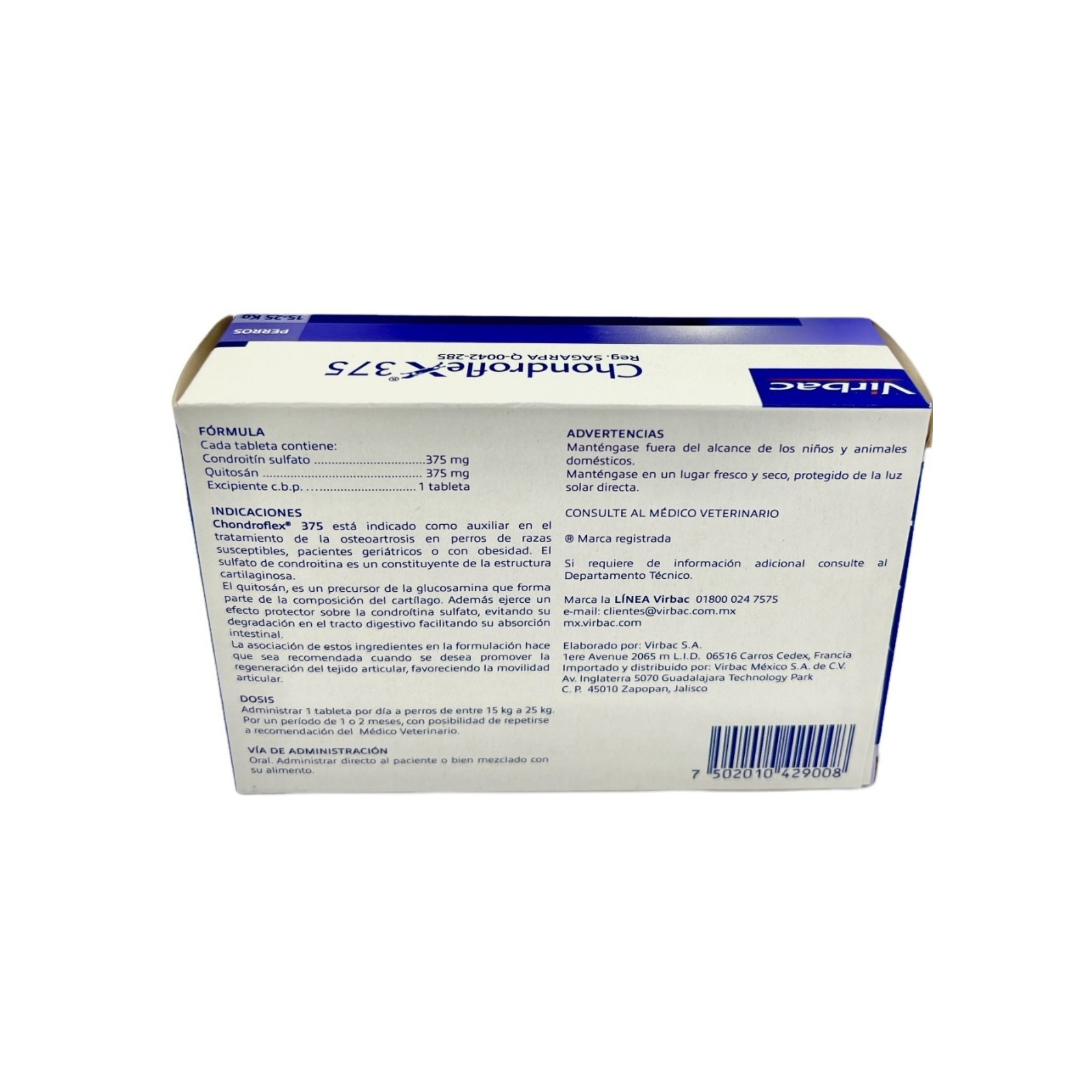 Chondroflex 375 Virbac tabletas para movilidad y salud articular en perros y gatos