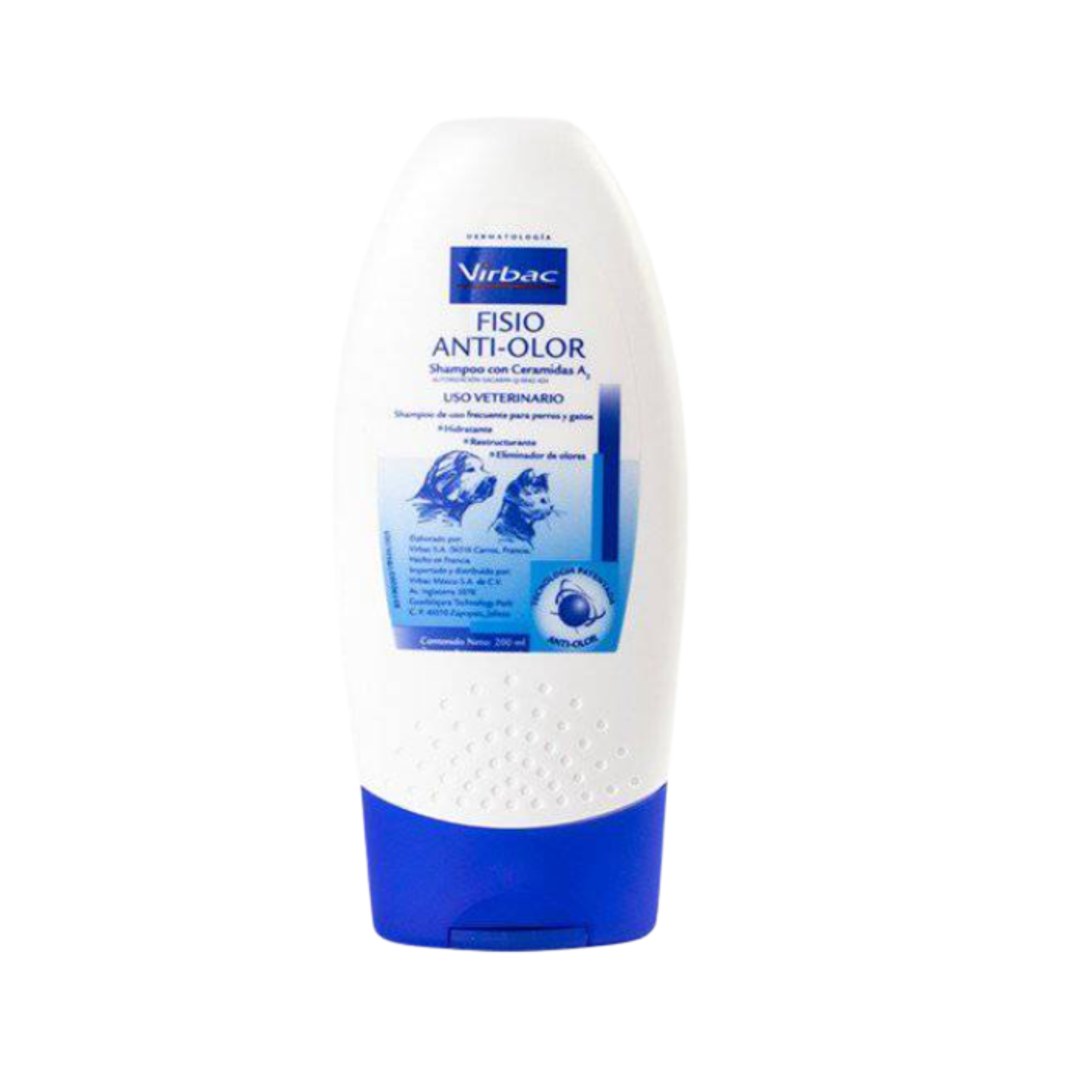 Virbac FISIO Anti-Olor Shampoo neutralizador de olores con Ceramidas A2 para perros y gatos