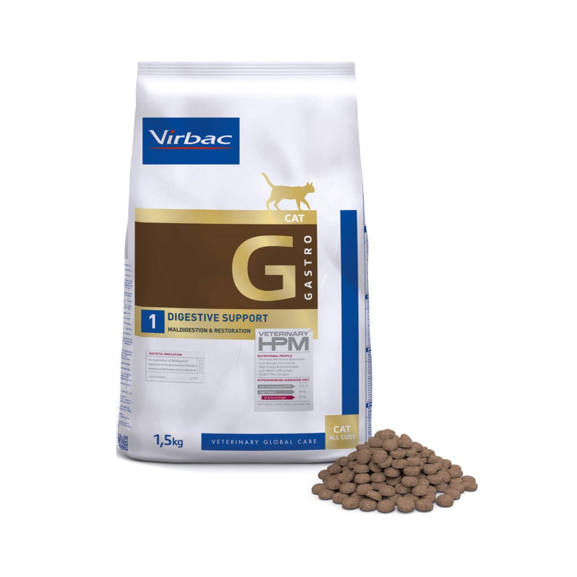 Virbac HPM Cat Digestive Support 3 Kg, dieta gastrointestinal baja en almidon para gatos