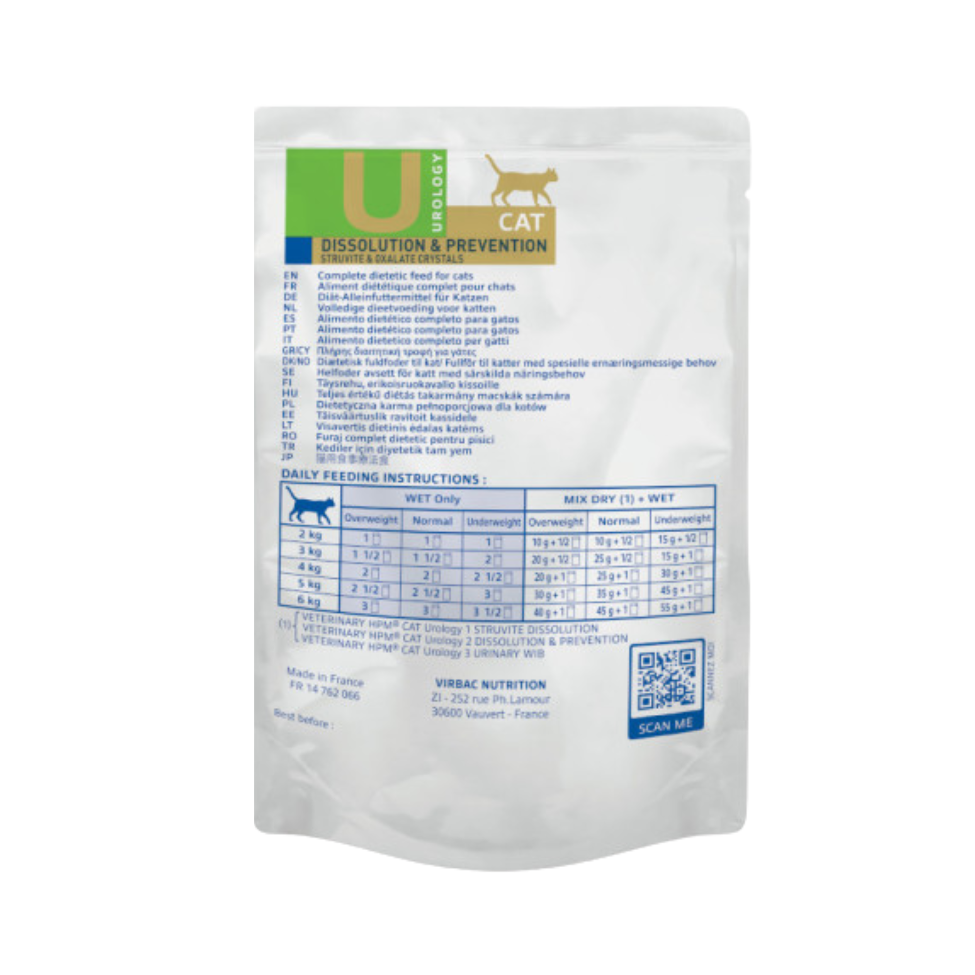Bolsa de Virbac HPM Cat Urology 3 kg, dieta para disolución de cálculos de estruvita en gatos