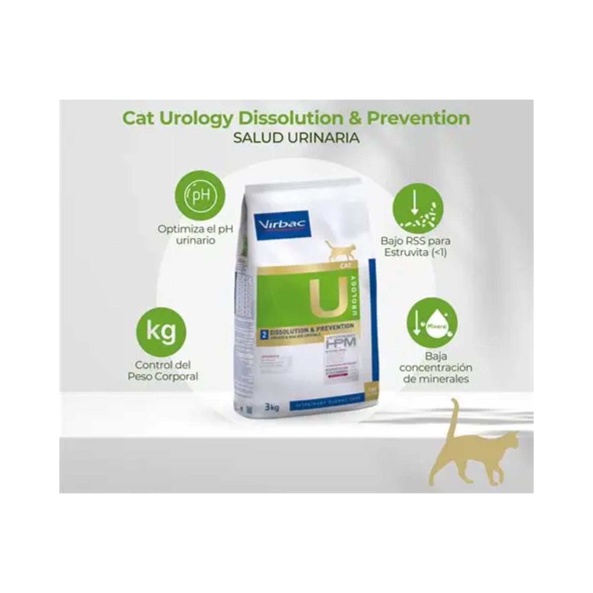 Croquetas Virbac HPM Cat Urology para salud del tracto urinario del gato, presentación 3 kg