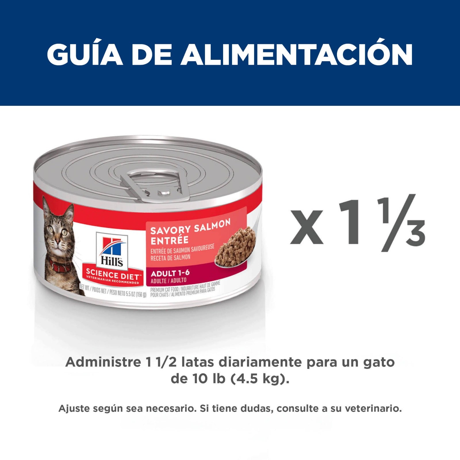 24 Latas Hill's Science Diet Adulto, alimento húmedo para gato adulto receta de salmón, 156g
