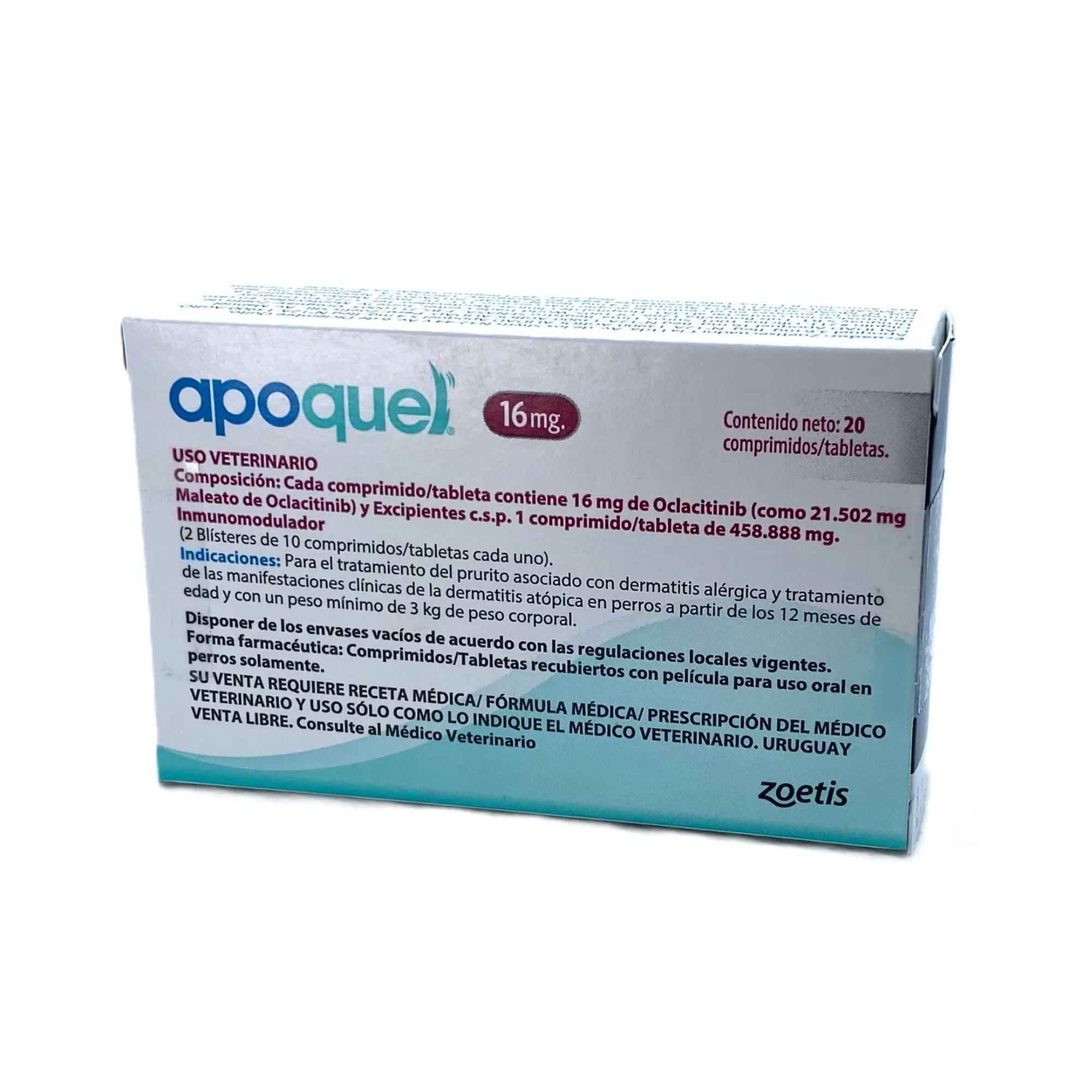 Tabletas Apoquel 16 mg Zoetis, tratamiento del prurito alérgico en perros