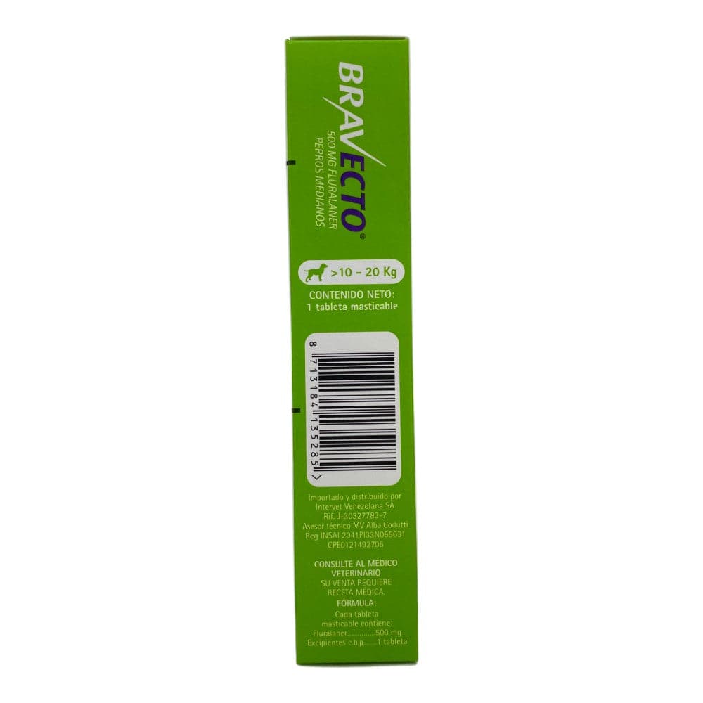 Empaque de Bravecto Masticable 10 a 20 kg para perros de raza mediana, antipulgas y antigarrapatas MSD