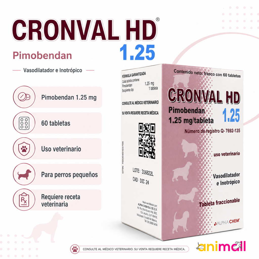 Cronval HD 1.25 mg 60 Tabletas Pimobendan