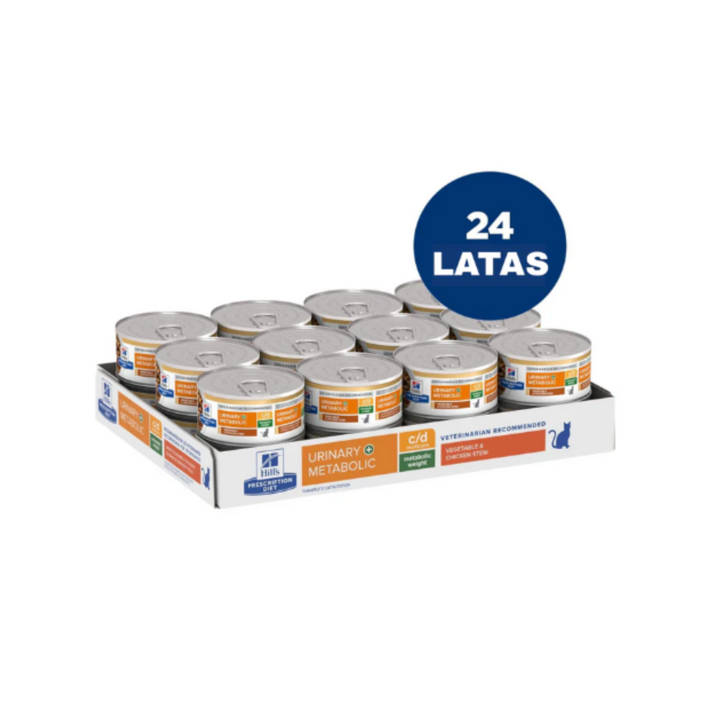 24 Latas Hill's Prescription Diet Feline Alimento Húmedo c/d Multicare y Metabolic Gato Sabor Vegetales y Pollo 82 g