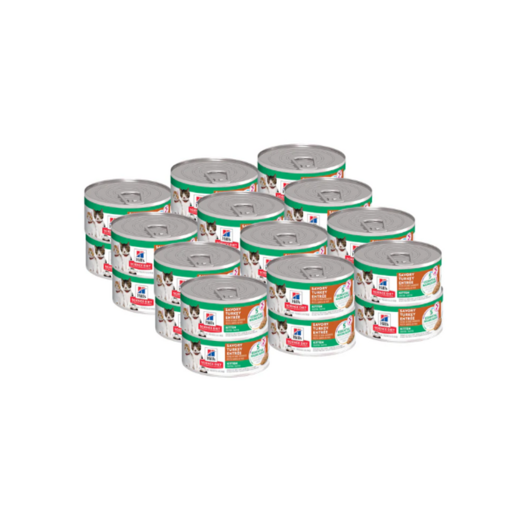 24 Latas Hill's Science Diet Kitten Savory Turkey Entrée. Alimento húmedo para gatitos sabor pavo 156 g