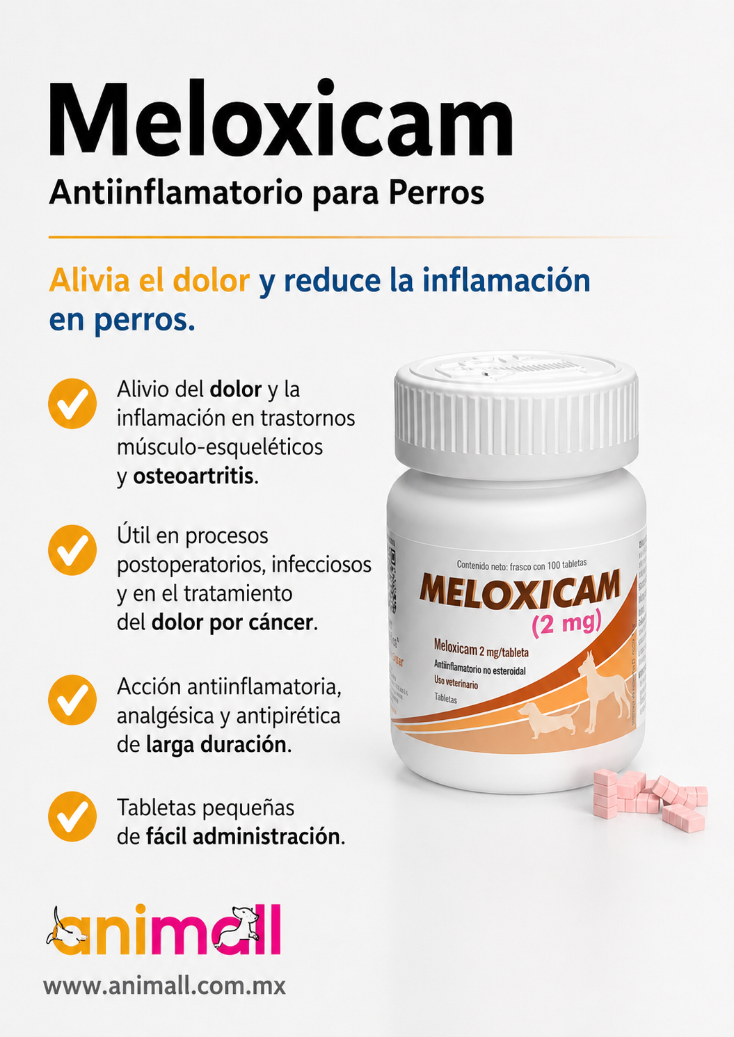 Alpha Chem Meloxicam 2 mg 100 Tabletas | Antiinflamatorio Perro