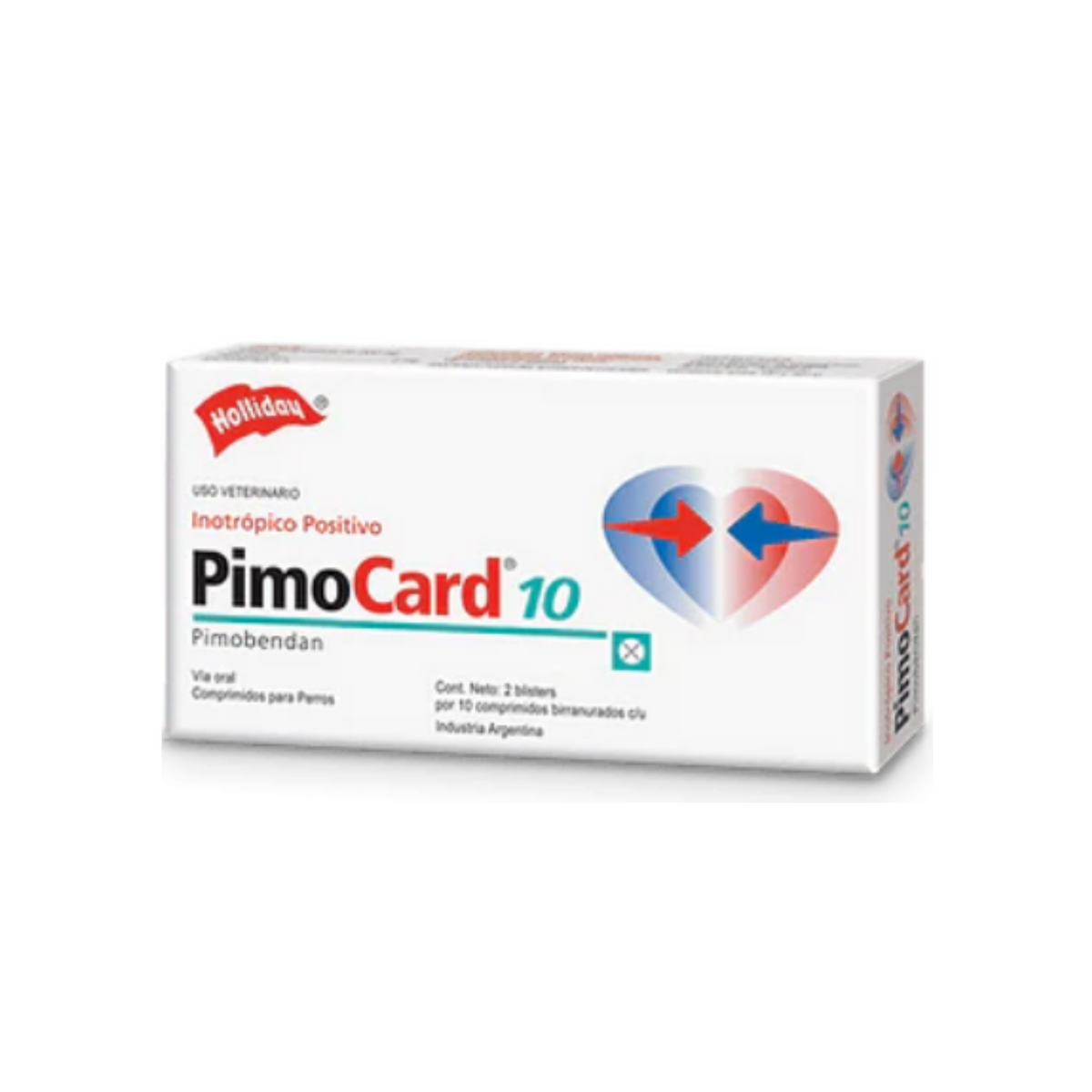 CORTA CADUCIDAD 31 Ago 2026 - PIMOCARD 10 MG., CAJA DE 2 BLISTER CON 10 COMPRIMIDOS C/U, HOLLIDAY