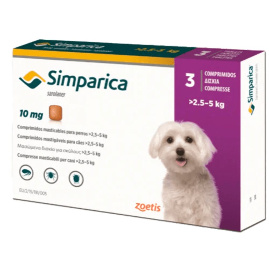 Caja de Simparica tabletas masticables para perro