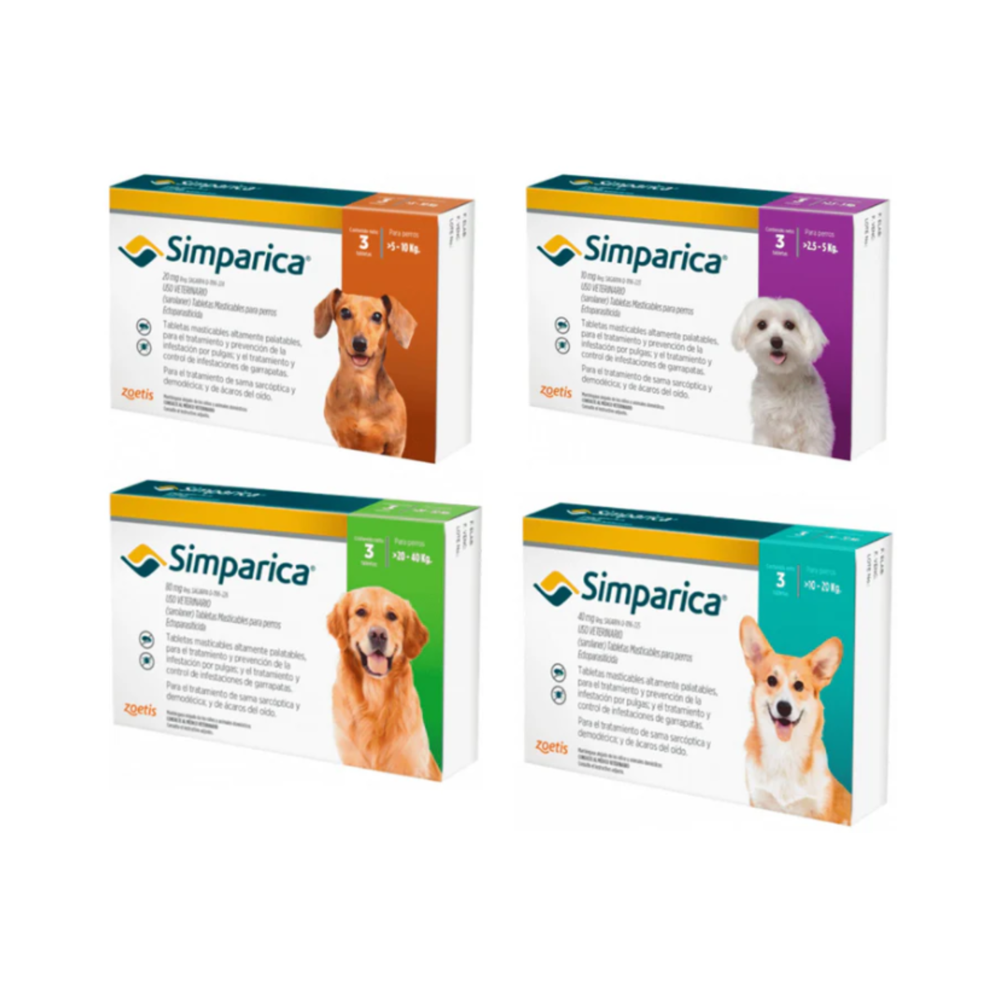 Tableta masticable Simparica 40 mg antipulgas y garrapatas para perro mediano