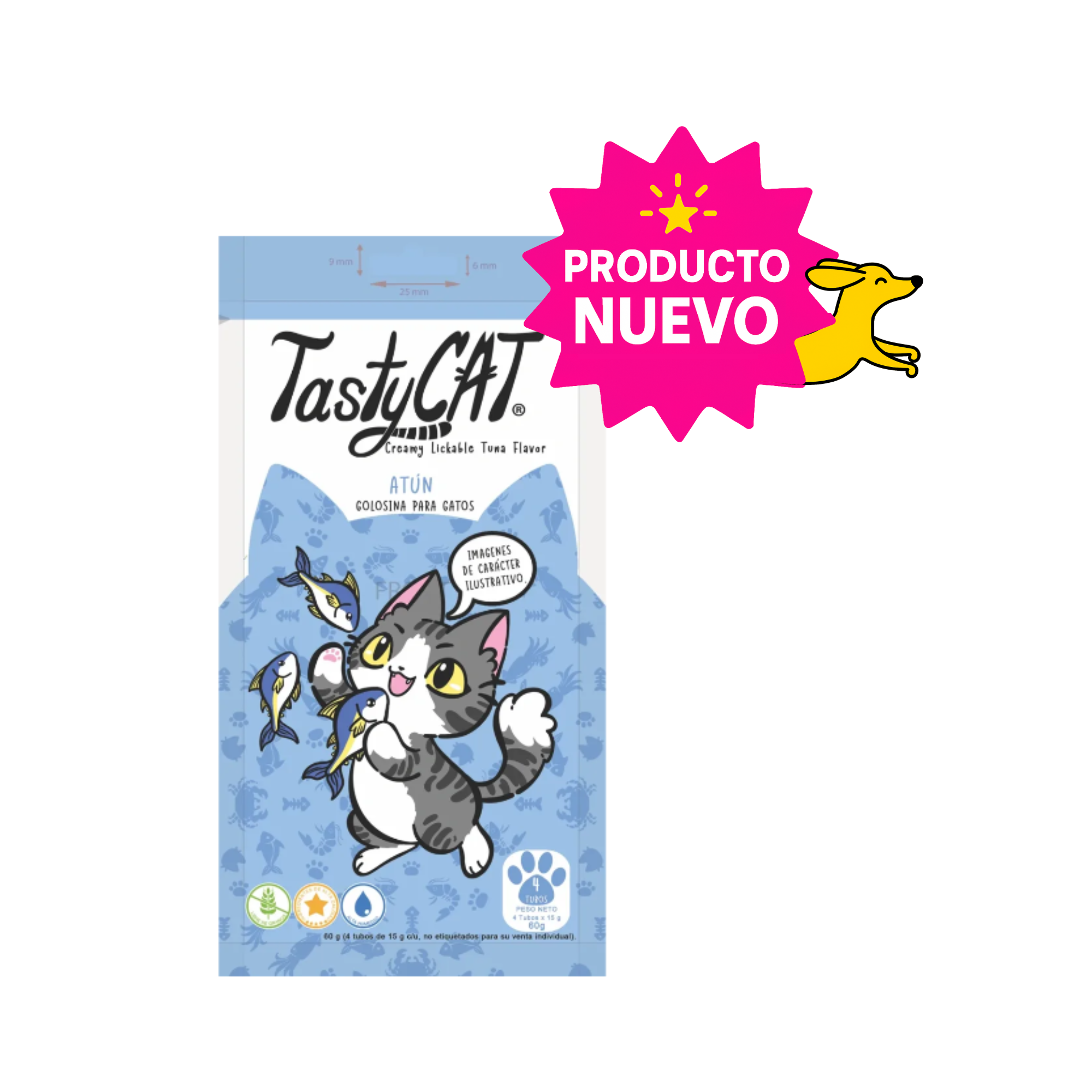 CORTA CADUCIDAD 23/07/2026 Premios para Gato Tasty Cat Atun Bolsa con 4 Tubos de 15 g c/u