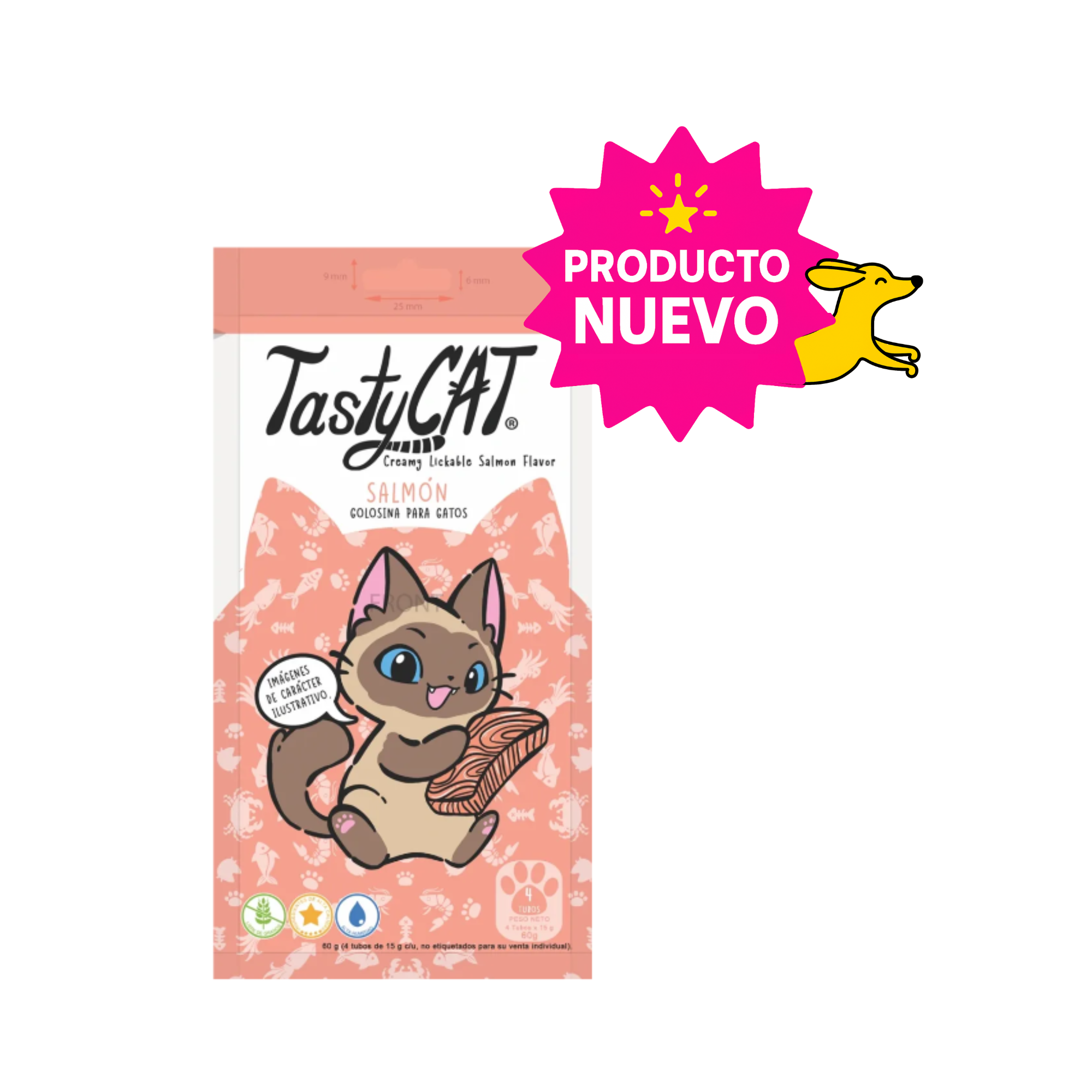Premios para Gato Tasty Cat Salmon Caja con 12 Bolsas de 4 Tubos de 15 g c/u